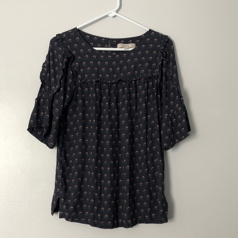 Loft navy floral blouse